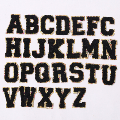 A-Z ปักตัวอักษรตัวอักษร Gold Glitter Border Iron บน Chenille Patches