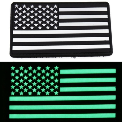 ยุทธวิธียาง PVC Patch Hook และ Loop Morale Patches US Flag USA Glow In The Dark