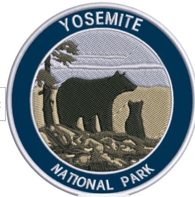 Merrow ชายแดนเย็บปักถักร้อย Applique Patches ผ้าสิ่งทอลายทแยง Yosemite National Park Bears
