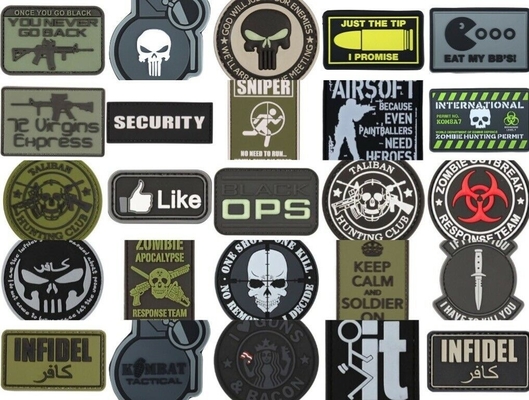 Hook Loop PVC Tactical Airsoft Patch สี Pantone นูน 2D 3D