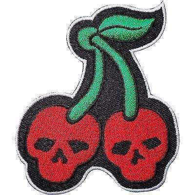 Skull Cherries Custom แพทช์ปักผ้าทอลายทแยงพื้นหลังชุด Badge