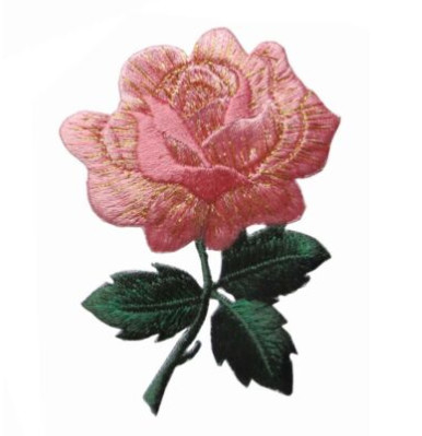 #4535 3 1/4&quot; เหล็กปักดอกกุหลาบสีชมพูบนแพทช์ Applique