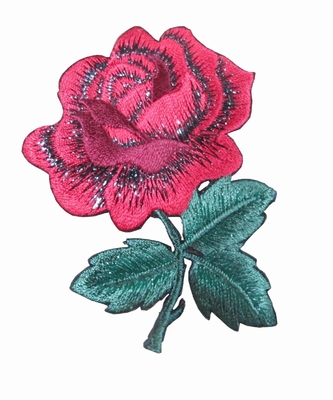 4 &quot;ดอกกุหลาบแดงปักเหล็กบนแพทช์พร้อมกาวด้านหลัง